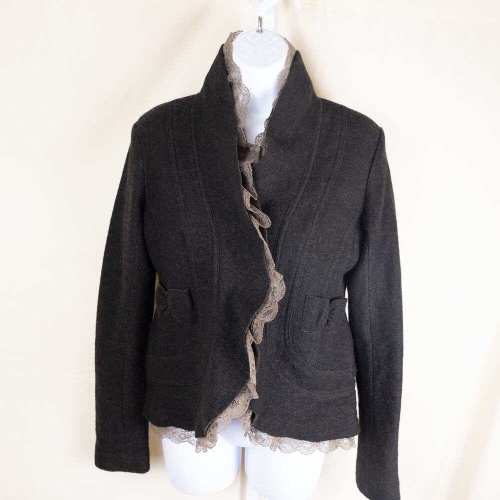 Purple Clover Charcoal Wool Brown Lace Fitted Blazer S